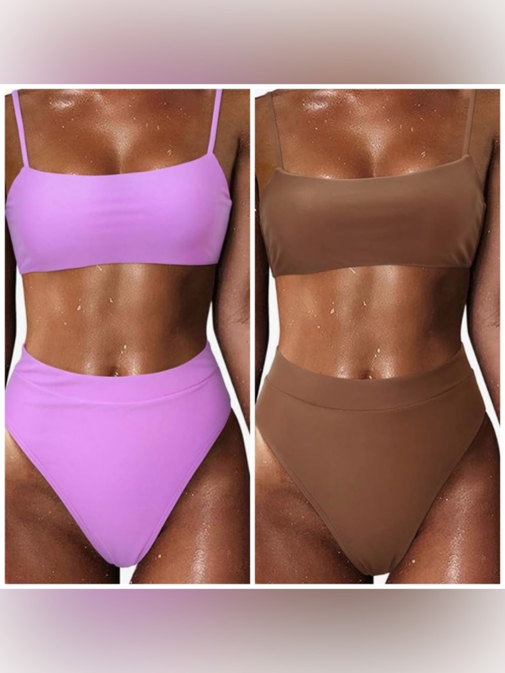 Set of Two (2) High-Waist Bikinis in Purple and Brown